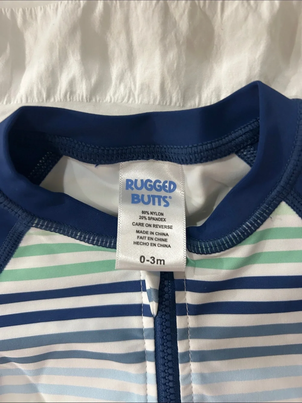 Rugged Butts Navy & Green Stripe swimsuit 0-3m